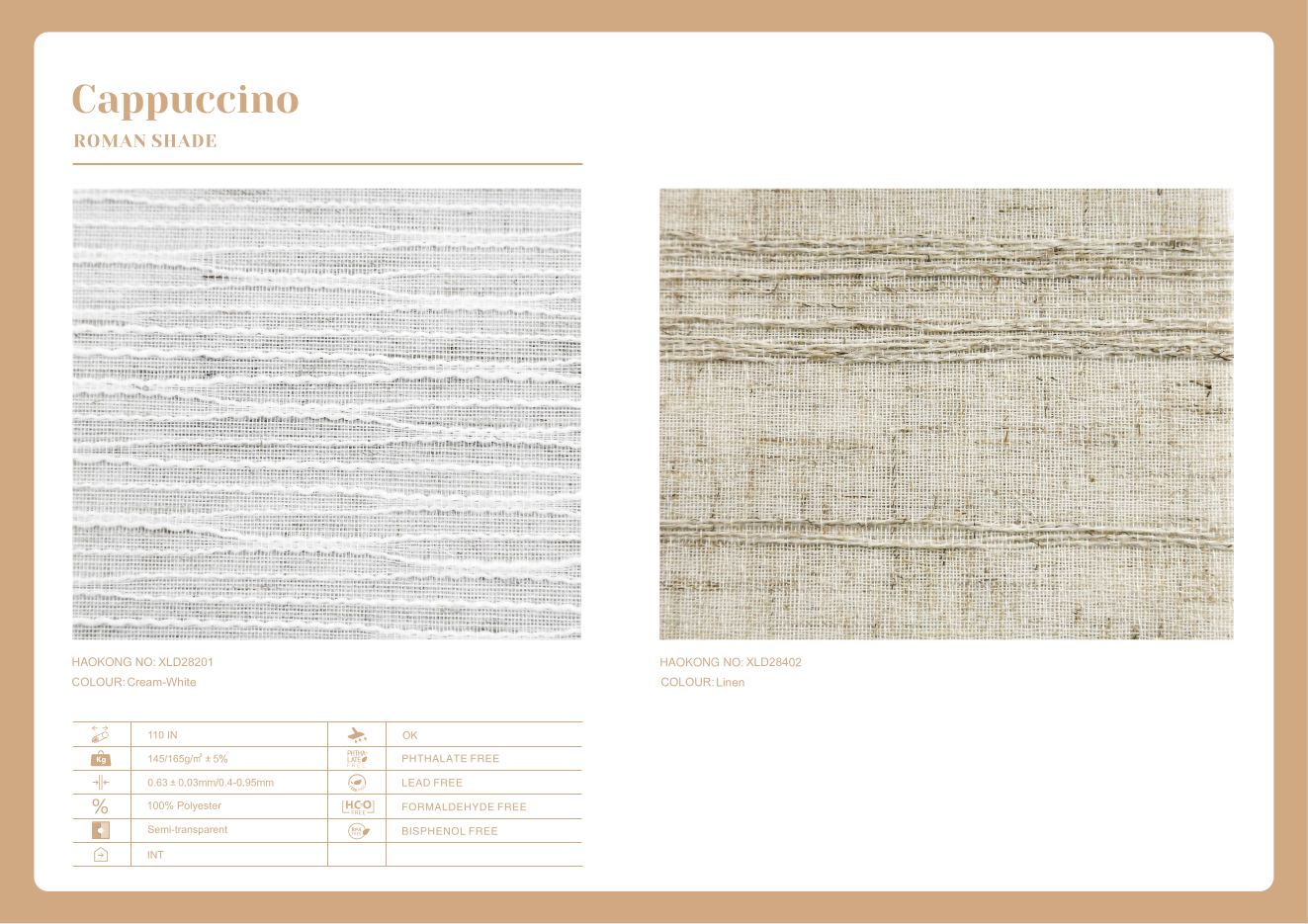 Cappuccino Roman Shades supplier fabric sheet