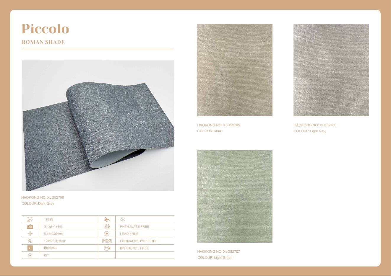 Piccolo Roman Shades supplier fabric sheet