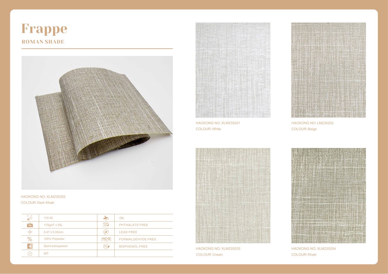 Frappe Roman Shades supplier fabric sheet