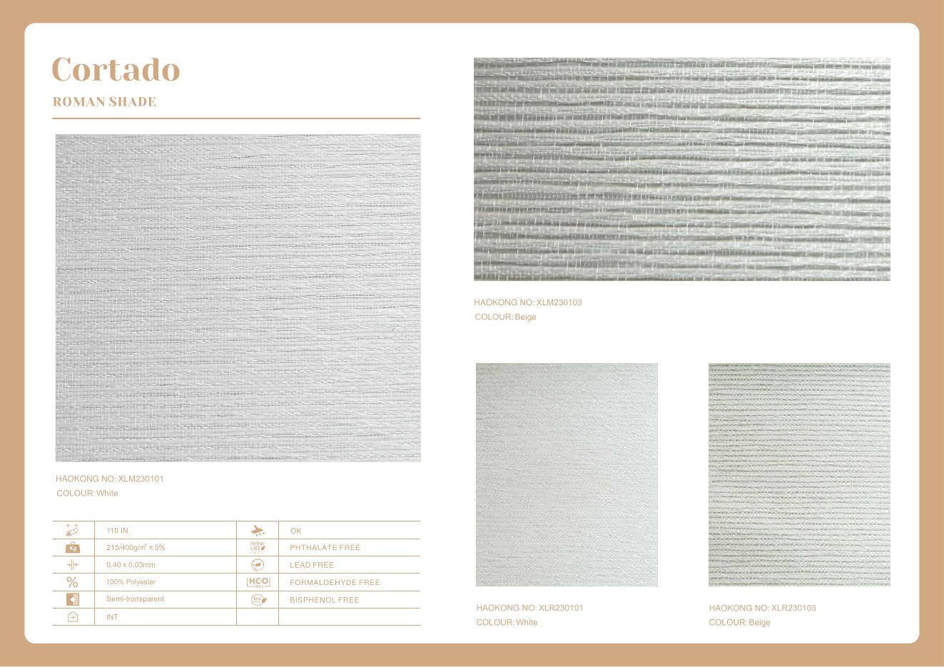 Cortado Roman Shades supplier fabric sheet
