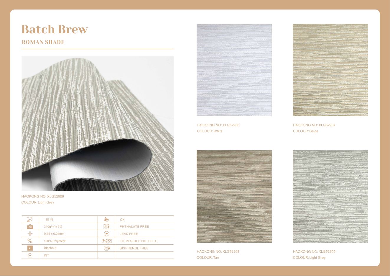 Batch Brew Roman Shades supplier fabric sheet