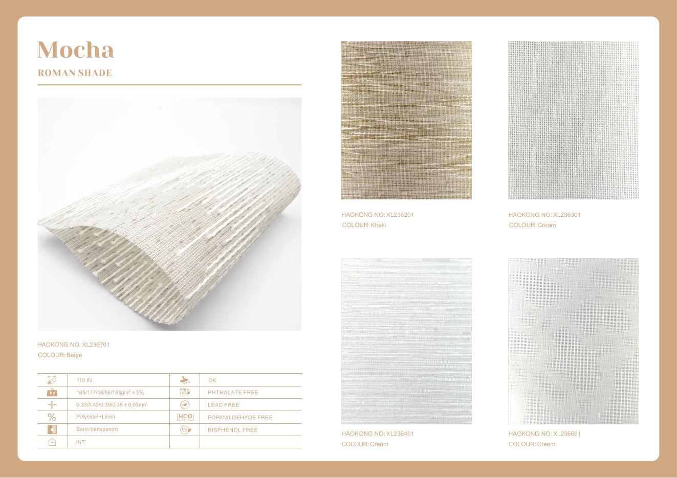 Mocha Roman Shades supplier fabric sheet