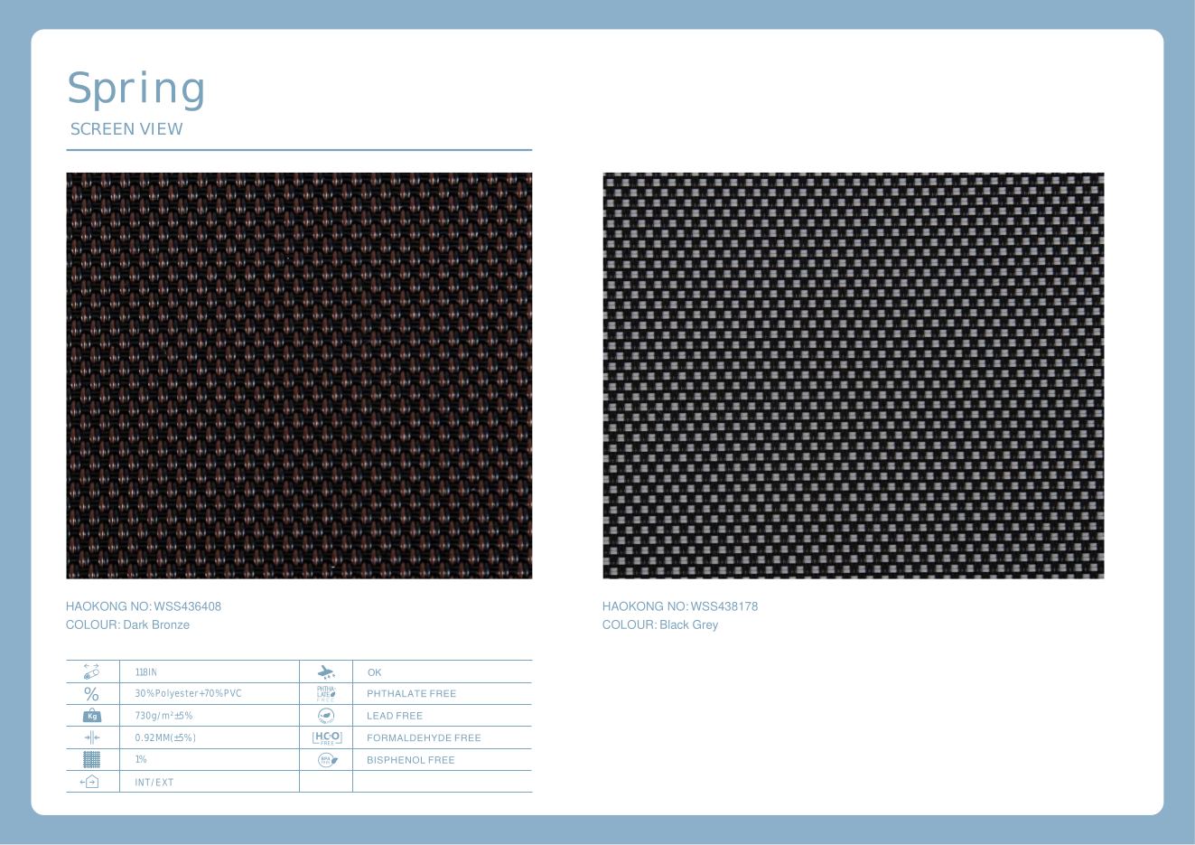Spring Screen View supplier fabric sheet