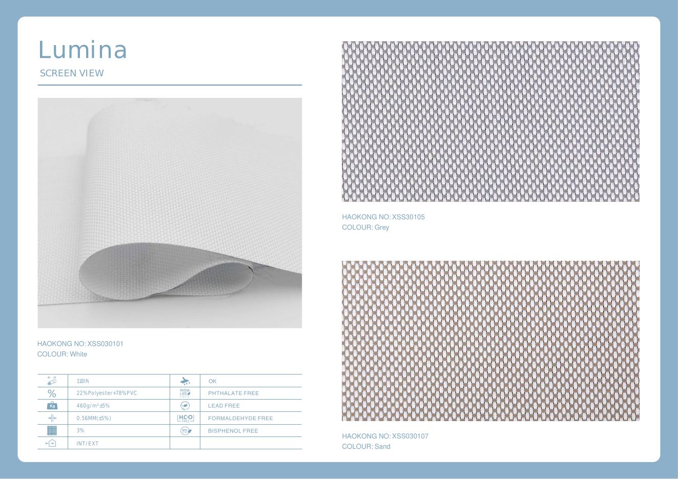Lumina Screen View supplier fabric sheet