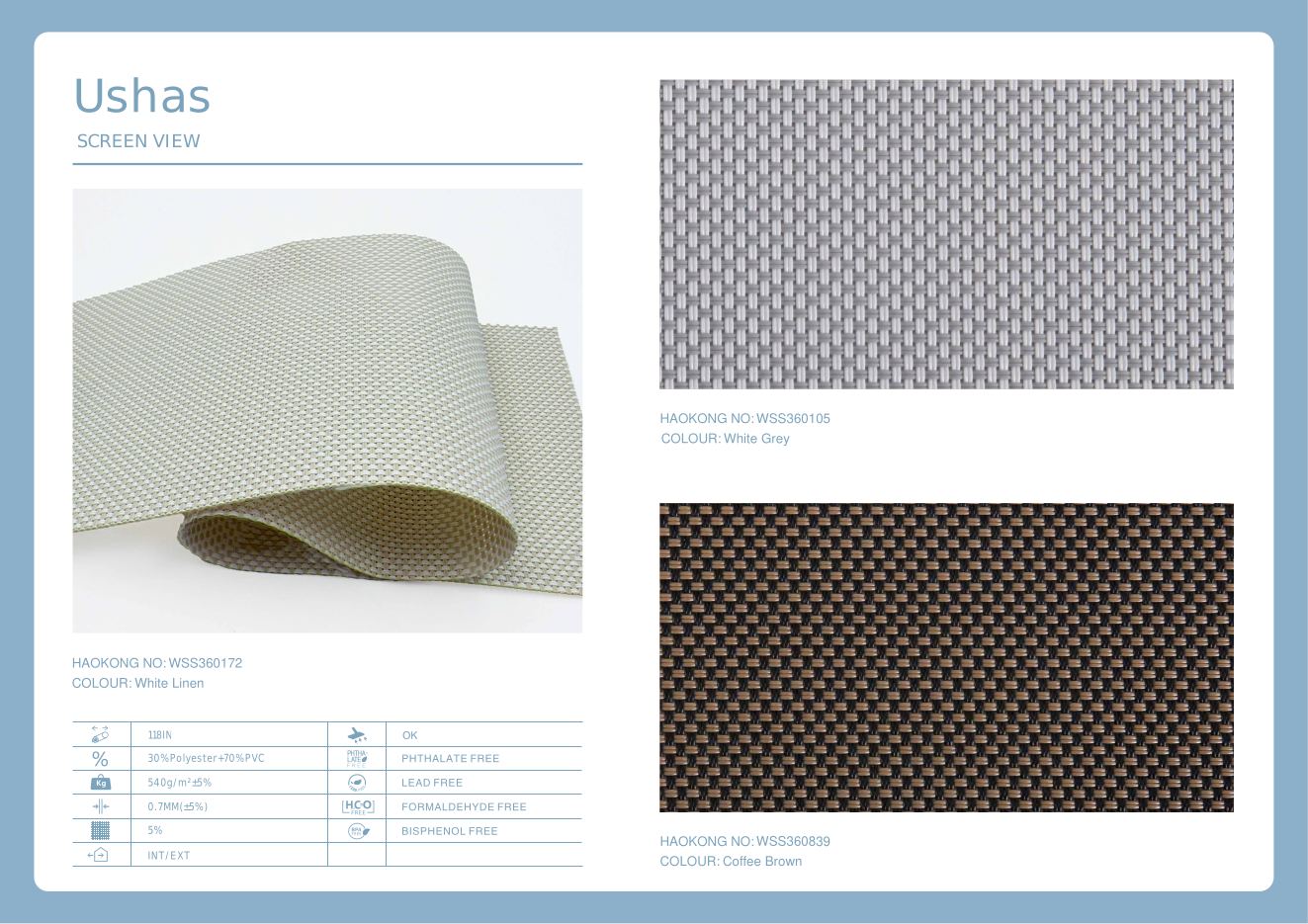 Ushas Screen View supplier fabric sheet