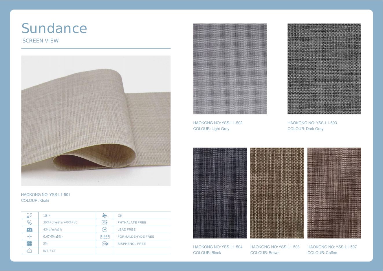 Sundance Screen View supplier fabric sheet