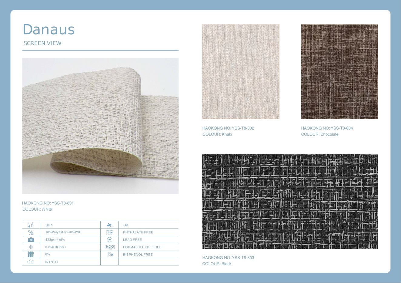 Danaus Screen View supplier fabric sheet