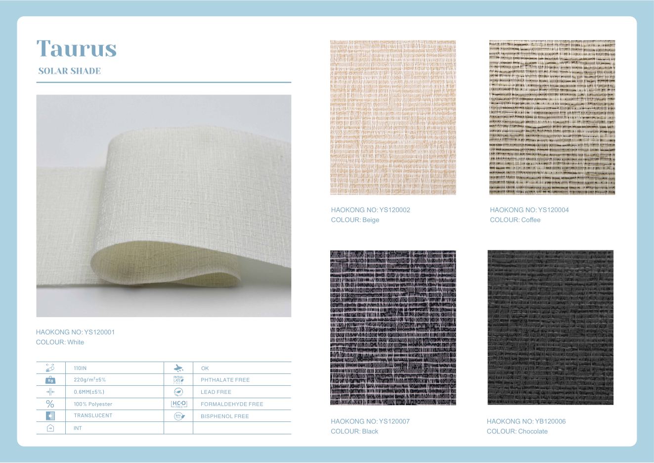 Taurus Solar Shades supplier fabric sheet