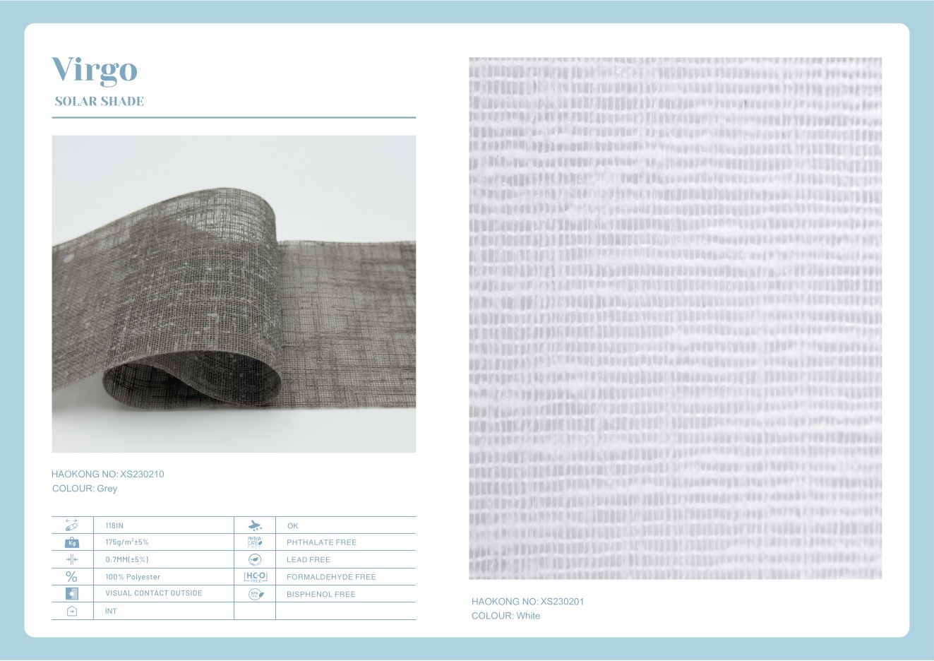 Virgo Solar Shades supplier fabric sheet